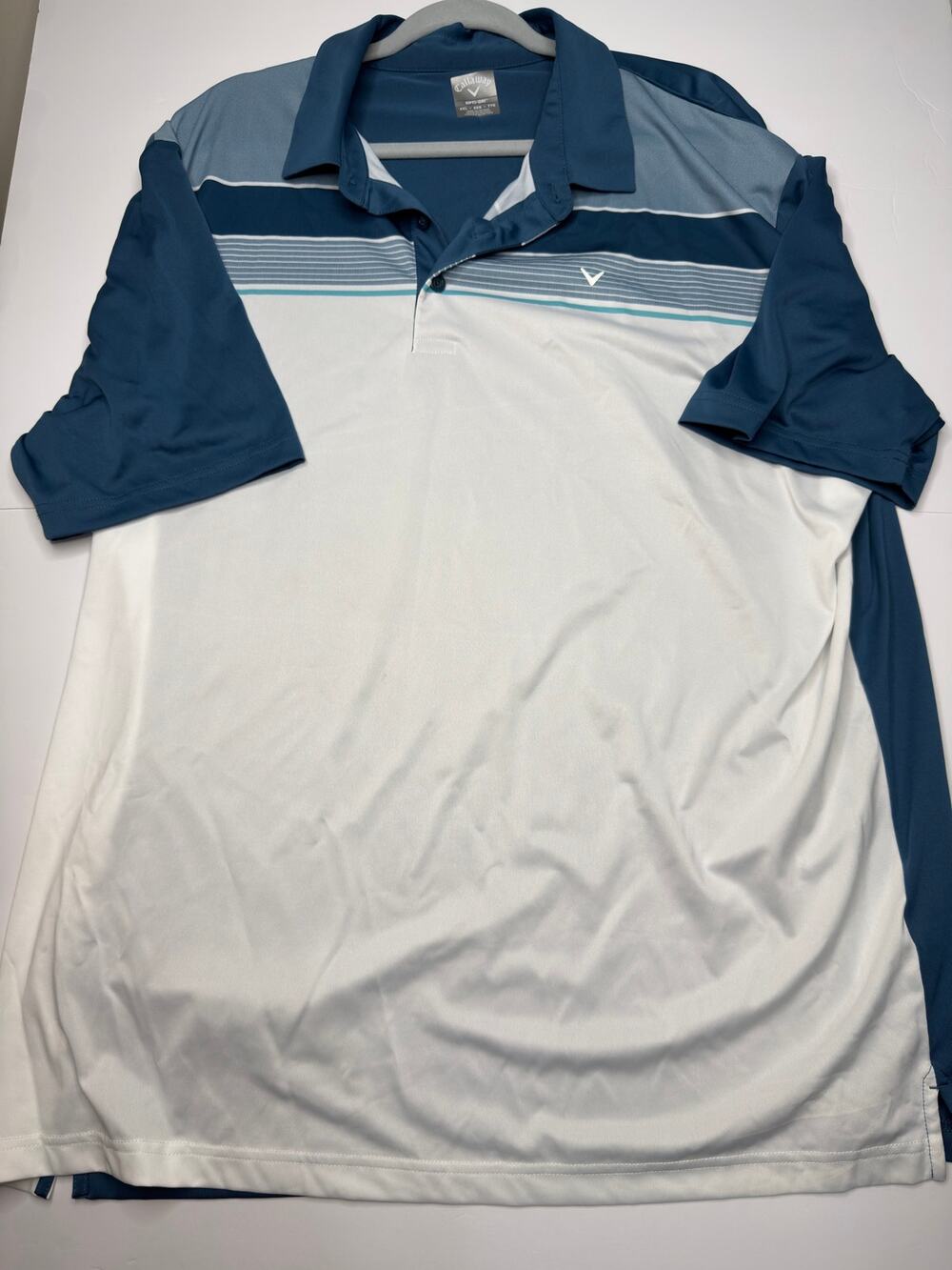 Callaway Opti-Dri Mens White Blue Striped Golf Polo Performance Shirt